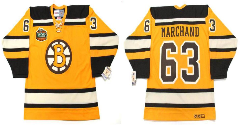 2019 Men Boston Bruins 63 Marchand Yellow CCM NHL jerseys